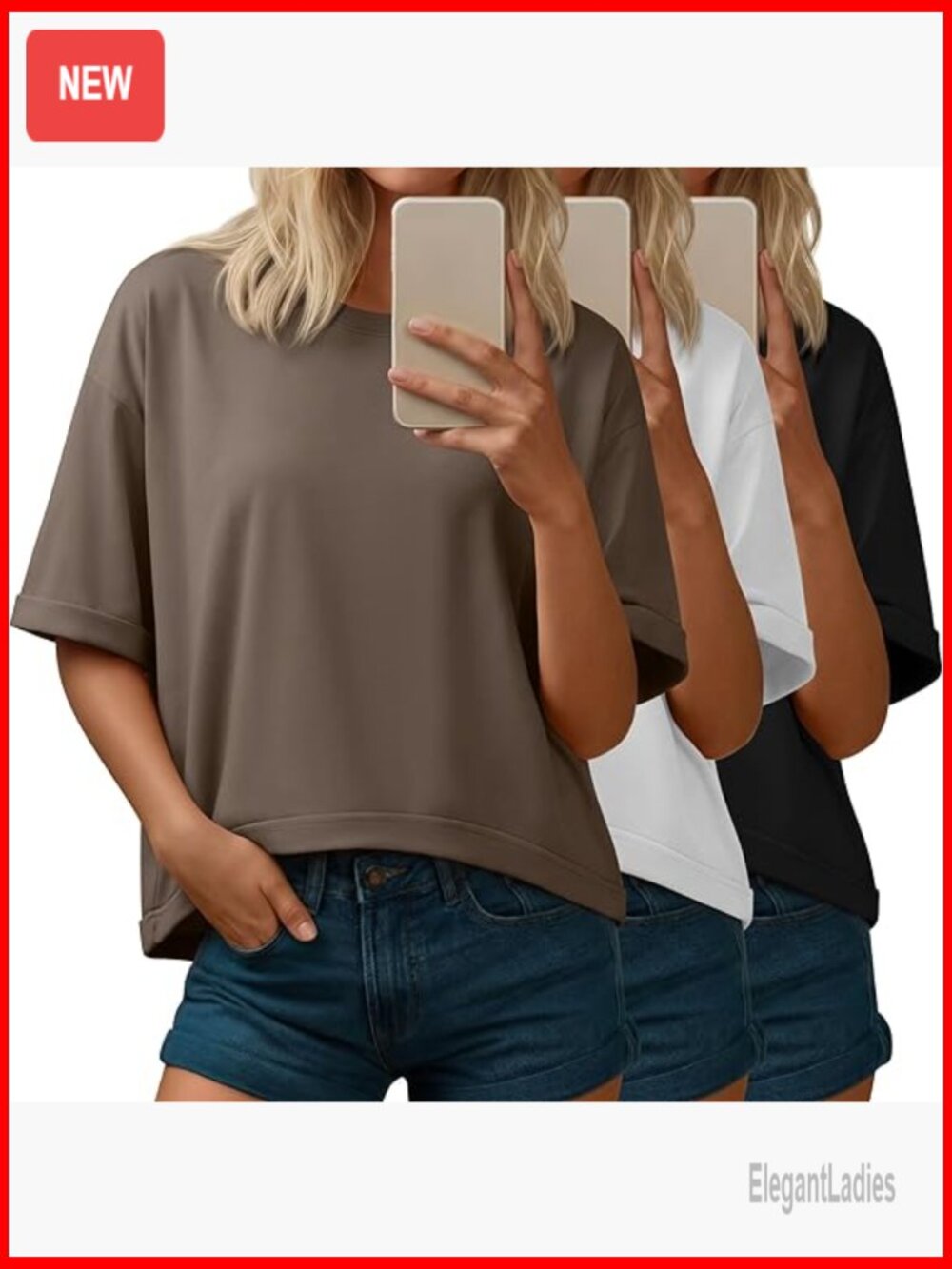 3 Pack Cropped Boxy Tees Oversized Short Sleeve Crew Neck Casual Tops